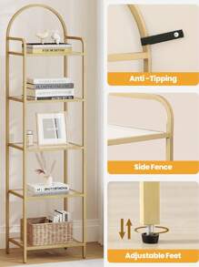 HEXCELEN 5-stufiges Leiterregal, Bücherregal aus gehärtetem Glas, schlankes Regal für Schlafzimmer, Badezimmer, Heimbüro, Stahlrahmen, Gold5-stufiges Leiterregal, Bücherregal aus gehärtetem Glas, schlankes Regal für Schlafzimmer, Badezimmer, Heimbüro, Stahlrahmen - Gold - Übersicht 5