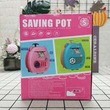 手提箱造型大号存钱罐玩具，创意塑料防盗储蓄罐，带自动取钞口，移动金库，圣诞节生日礼物，指纹验证密码锁，多种音乐可选，不含3节AA电池，圣诞节生日礼物 - 粉色 - 查看 10