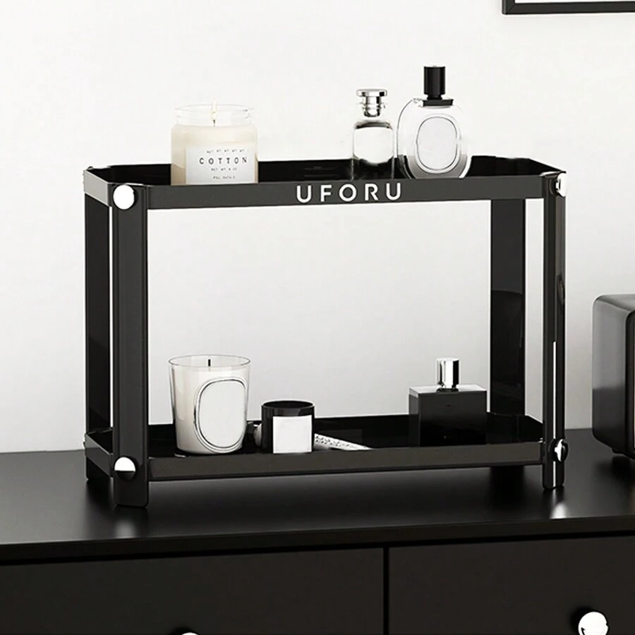 Bathroom Organizer Worktops Perfume Organizer Makeup Organizer Cosmetics Storage Display Rack 2/3 Layer Vanity Tray - Elegant black - View 1