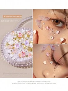 水钻闪光纹身贴纸化妆女士眼影脸水钻珠宝眼妆水晶泪钻仿珍珠镂空金属蝴蝶 - 彩色 - 查看 1