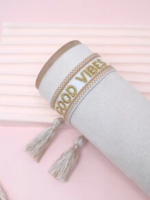 1 件刺繡字母和手工編織手鍊 - 金色 - 查看 1