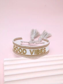 1 件刺繡字母和手工編織手鍊 - 金色 - 查看 2