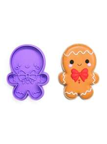 "Gingerbread Man" Cookie Cutter With Template - Violet Purple - View 1