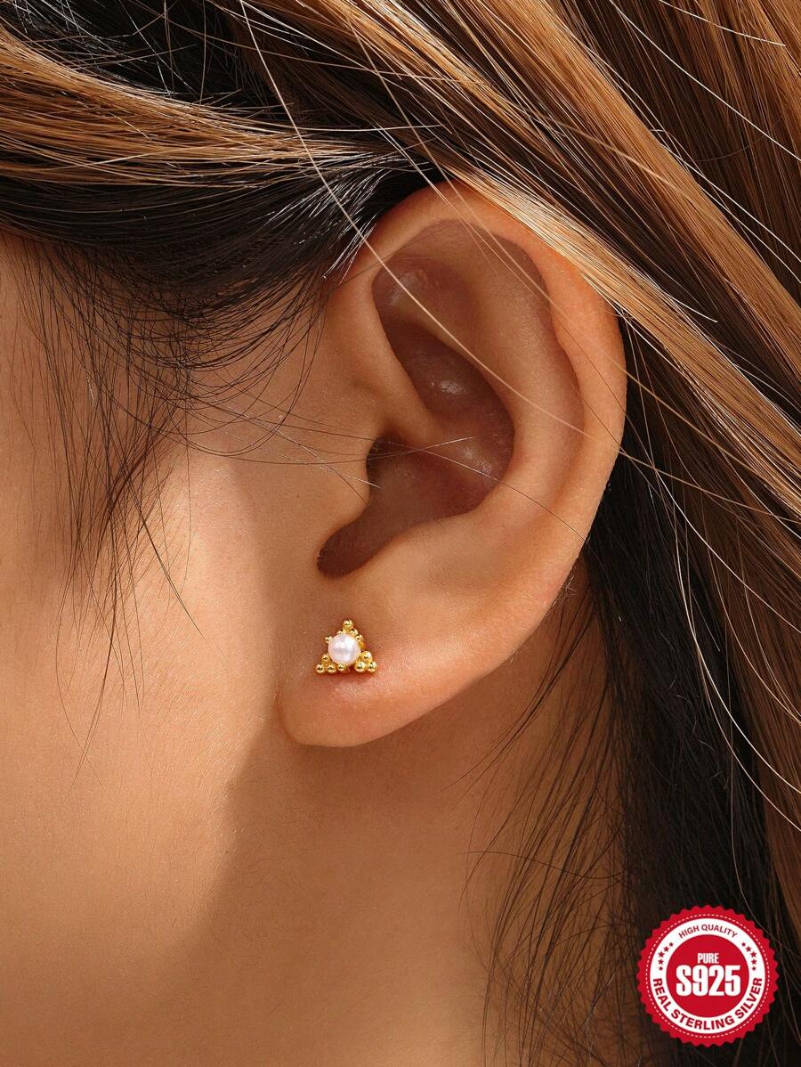 SereneSpark 1 bông tai đinh tán bạc Sterling 925 hình ngôi sao, xỏ khuyên lưng phẳng dành cho nữ, trang sức cao cấp cho tiệc cưới kỷ niệm