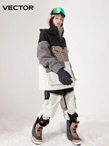 VECTOR MOTION 1 套夜光雪衣套装，男女通用冬季滑雪夹克和裤子套装带帽子，防风、防水、隔热，适用于户外活动滑雪服 - 黑與白 - 查看 2