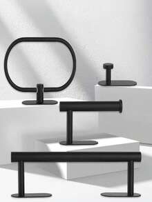 1套/組4件不銹鋼浴室掛鉤套裝,包括毛巾吊桿、毛巾環、衛生紙架和衣架