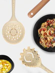 1入組矽膠烘焙工具,木柄,不粘炊具餐具帶雪花圖案,包括鍋鏟,長柄勺,刷,刮刀 - 雪花點米色 - 查看 5