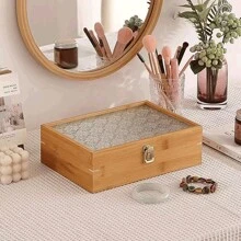 1個高端花旗木紋玻璃盒,帶有矩形蓋。用於珠寶,證書,項鏈和其他物品的存儲和管理。適用於家居和桌面,具有鎖扣設計。大尺寸,26*18*10厘米 - 橘色 - 查看 5