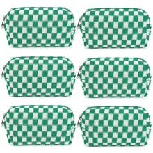 6 Pcs Makeup Bag Set With Checkered Pattern, Portable Travel Cosmetic Organizer Bulk Gift For Women Bridesmaid Party Favor - Green - View 1