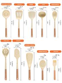 1入組矽膠烘焙工具,木柄,不粘炊具餐具帶雪花圖案,包括鍋鏟,長柄勺,刷,刮刀 - 雪花點米色 - 查看 6