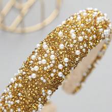 1入時尚復古寬頭帶,鑲嵌著鑽石和人造珍珠,適合女性日常佩戴