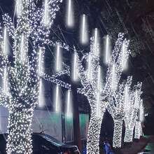 Luces De Cuerda Multicolores Con Efecto De Lluvia De Meteoros Led, Luces Decorativas Para Exteriores Impermeables Para Decoración De Árboles De Césped De Patio, Adecuadas Para Uso Comercial - [Enchufable] Blanco - Ver 10