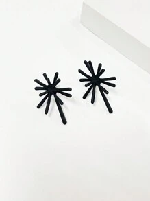 1pair Black Personalized Sea Urchin Shaped Earrings For Women Holiday Island Style Ocean Creature Jewelry, Fireworks Design Earrings - Black - View 1