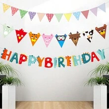 1個裝有卡通動物設計的單面橫額,適用於嬰兒兒童生日派對慶祝場景佈置 - 綠色 - 查看 5