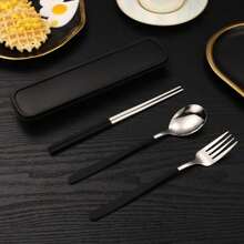 Thép không gỉ Hàn Quốc Bộ dao kéo , 2 Miếng Cái thìa Đũa Bộ Hoặc 3pcs Cái thìa Bộ Đối với Sinh viên , Với Có thể mang đi Hộp trữ , In A Qủa tặng Bộ Là , Gương Đánh bóng , Một miếng Đúc , Và Dễ Đến Lau sạch Với Thép không gỉ Chất liệu Và Nhiều Chế tạo Của Thép không gỉ 304 , Là Thuận tiện Và Thực tế Đến - Bạch kim - Xem 14