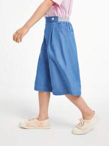 Annil Tween Girl Summer Casual Skin-Friendly Wide-Leg Loose Breathable Denim Cropped Pants - Blue - View 2
