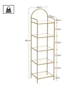 HEXCELEN 5-stufiges Leiterregal, Bücherregal aus gehärtetem Glas, schlankes Regal für Schlafzimmer, Badezimmer, Heimbüro, Stahlrahmen, Gold5-stufiges Leiterregal, Bücherregal aus gehärtetem Glas, schlankes Regal für Schlafzimmer, Badezimmer, Heimbüro, Stahlrahmen - Gold - Übersicht 6