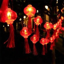 1入組流蘇紅燈籠串燈新年庭院商場裝飾聖誕節led紅燈籠串燈,妖精串燈,電池操作吊燈串燈,新年,聖誕節, 春節,派對裝飾星星薄荷屬家庭新年裝飾佈置氛圍串燈 - 彩色 - 查看 5