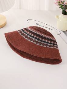 1入款式經典的格紋針織漏斗帽，厚實保暖羊毛貝雷帽，適用於秋冬季，日常和旅行均適用的女性帽款 - 鏽棕色 - 查看 7