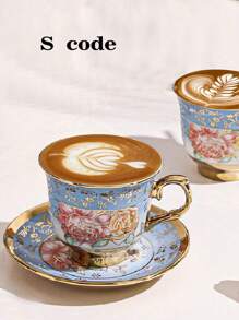 European Style Ceramic Coffee Cup & Saucer Set, Afternoon Tea Set, Electroplated Coffee Set - Multicolor - View 7
