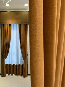 1pc Modern & Simple Style Thick Velvet Curtains With American Style Cloth & Gauze Shade, Suitable For Living Room And Bedroom - pale yellow - View 3