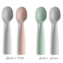 2入組嬰兒自主訓練柔軟扭曲矽膠勺,360度隨機波浪曲線設計,適用於餵食和進食練習 - 綠色 - 查看 7