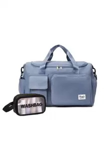 2pcs Weekend Over Night Holiday Luggage Travel Duffel Bag, Large Capacity Gym Yoga Bag, Carry-On Handbag With Dry And Wet Separation, Large Capacity Casual Multifunctional Portable Shoulder Bag With Shoes Compartment For Business, Vacation, Outdoor, Skiing, Exercise Fitting Travel Bag Luggage Bag Overnight Bag Hand Bag Gym Bag For Travel Business Sport Vacation Holiday Outdoor Back To School Big Bag Set Traveling Bag Minimalist - Blue - View 2