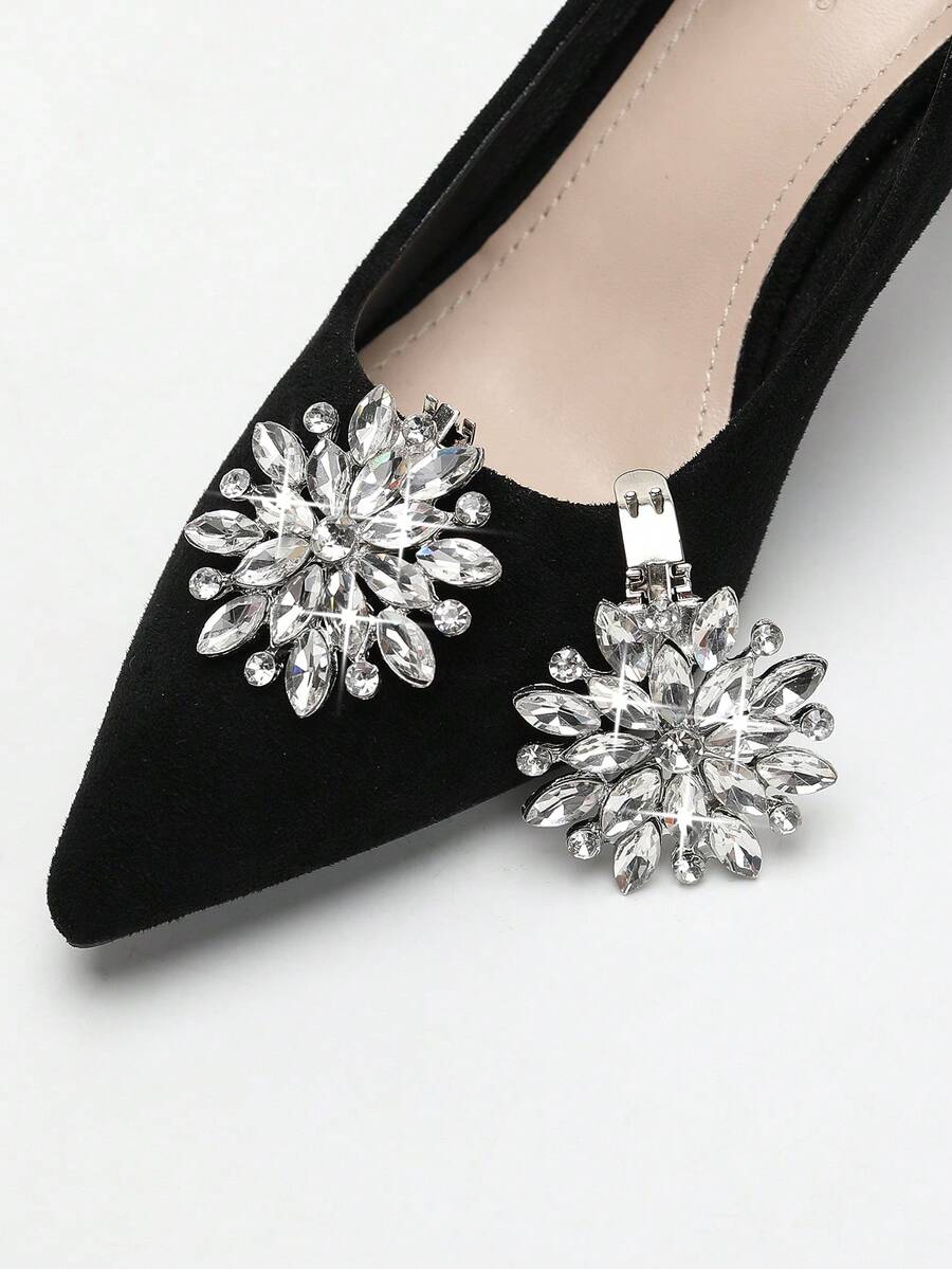 可拆式金屬/鑽石鞋扣,裝飾性鞋飾,鞋修配件,適用於涼鞋 - 銀色 - 查看 1