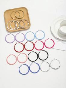 1pair European And American Fashion Simple Style Painted Color Geometric Twisted Round Shaped Iron Alloy Earrings For Women, Daily Wear