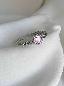 優雅精緻心形戒指,可調節開口戒指,新娘承諾週年紀念日節日禮物,情人節禮物 - 粉色 - 查看 8