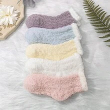 3-5 Pairs Kids Coral Fleece Solid Color All-Match Crew Socks - Multicolor - View 3