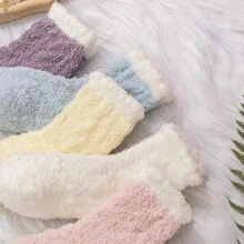 3-5 Pairs Kids Coral Fleece Solid Color All-Match Crew Socks - Multicolor - View 2