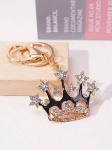 1個別致的水晶黑色皇冠造型鑰匙圈,適用於車用/包裝飾 - 黑色 - 查看 4