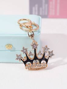 1個別致的水晶黑色皇冠造型鑰匙圈,適用於車用/包裝飾 - 黑色 - 查看 3