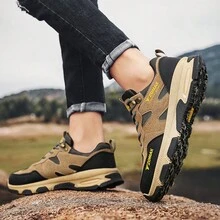 鋼頭堅固防護鞋,防砸安全鞋,適合建築工人和健行者 - 卡其色 - 查看 2