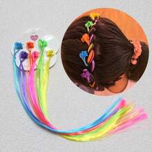 Kid's Cute Hair Tie, Mini Claw Clip, Ponytail Holder, Mixed Color, Adult, Braids, Twists, Hair Buns, Party, Travel, Bright, Scenery, School Performance, Art Show, College Girl, Lady, Elegant, Dating, Bohemian, Cornrows, Twisted Rope Hair Band - Multicolor - View 2