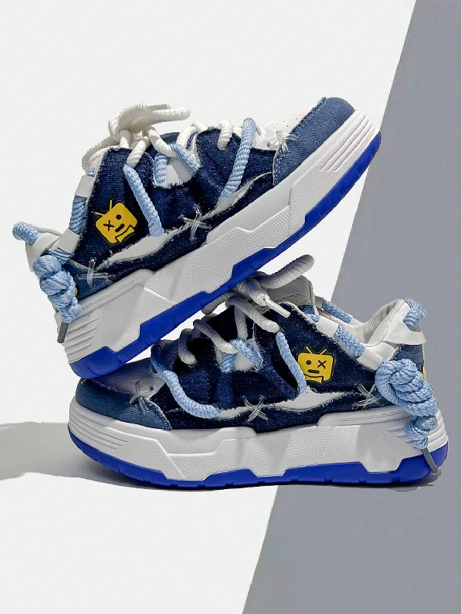 Giày thể thao thời trang giản dị hợp thời trang mới cho nữ Xuân Thu, Giày mũi tròn cổ thấp thoải mái thể thao phong cách đường phố - Màu xanh lam - Xem 1