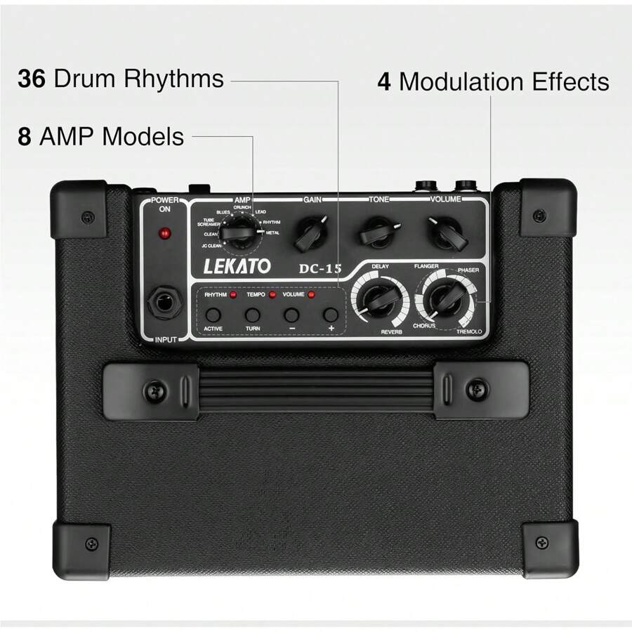 LEKATO Electric Guitar Amplifier 15W Guitar Amp with 9 Amp Models, 36