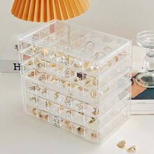 珠寶收納盒具有多個層和隔層,可放置耳環、戒指和項鍊,防塵攜帶顯示盒 - 無色 - 查看 3