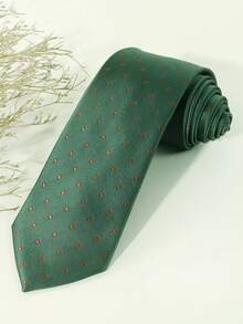 1pc Men's Fashionable Retro Style Polka Dot Pattern Green Necktie For Daily Wear - Green - View 2