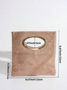 閃閃發亮的鑽石裝飾晚宴手拿包,配有方形和圓形金屬手柄,手工製作的女性時尚錢包 - 香檳色 - 查看 8