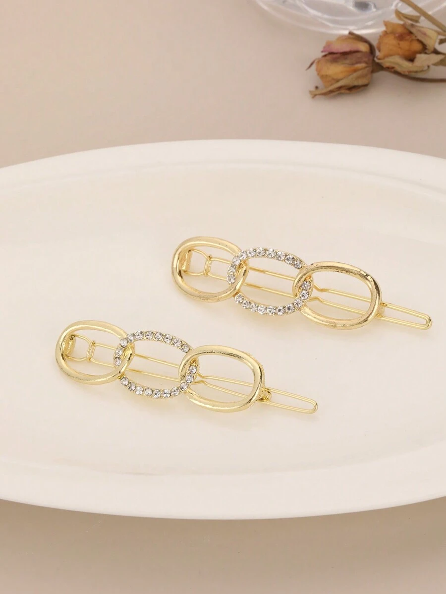 Accesorio Para El Cabello De Jacaré Decorado Con Cadena Geométrica Metálica Y Cristales Para Niñas - Dorado - Ver 1