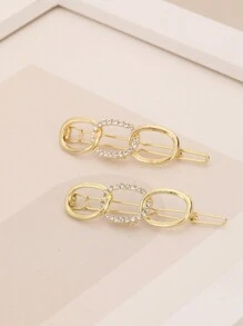 Accesorio Para El Cabello De Jacaré Decorado Con Cadena Geométrica Metálica Y Cristales Para Niñas - Dorado - Ver 3