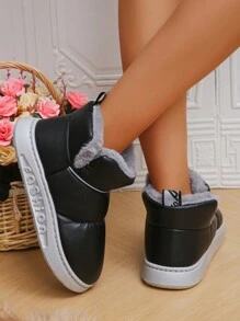 Giày cao đến mắt cá chân mềm mại dài sang trọng thoải mái dành cho nữ, Giày đi tuyết ấm áp và không thấm nước mùa đông có đế chống trơn trượt - màu đen - Xem 9