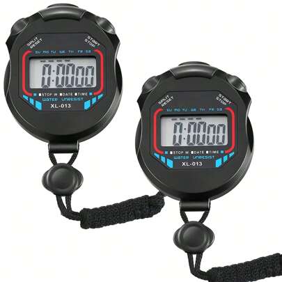 2 Piezas Temporizador de Cronómetro Digital Deportivo, Cronógrafo LCD de Mano Reloj de Cronómetro Resistente al Agua, con Alarma y Calendario para Correr, Nadar, Árbitros, Entrenadores y Eventos Deportivos.