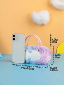 1入時尚漸變色毛絨眼鏡盒風格女孩手提包,可愛卡通角色設計 - 彩色 - 查看 2