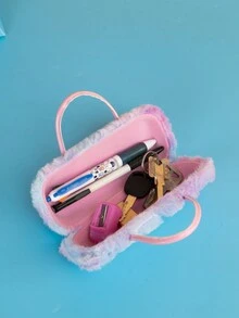 1入時尚漸變色毛絨眼鏡盒風格女孩手提包,可愛卡通角色設計 - 彩色 - 查看 4