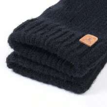 1pair Full Finger Solid Colored Winter Warmth Thicken Touchscreen & Writing & Cycling Gloves - Black - View 9