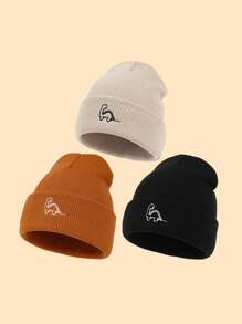3pcs Baby Dinosaur Embroidery Knitted Hats - Multicolor - View 2