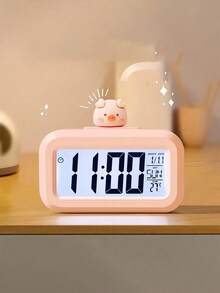 One Piece, Lindo Reloj Despertador De Cerdo De Dibujos Animados Con Pantalla Led Grande Y Función De Repetición, Regalo Perfecto Para Niños, Temperatura Interior Y Visualización De Fecha, Funciona Con Pilas - Rosa - Ver 1